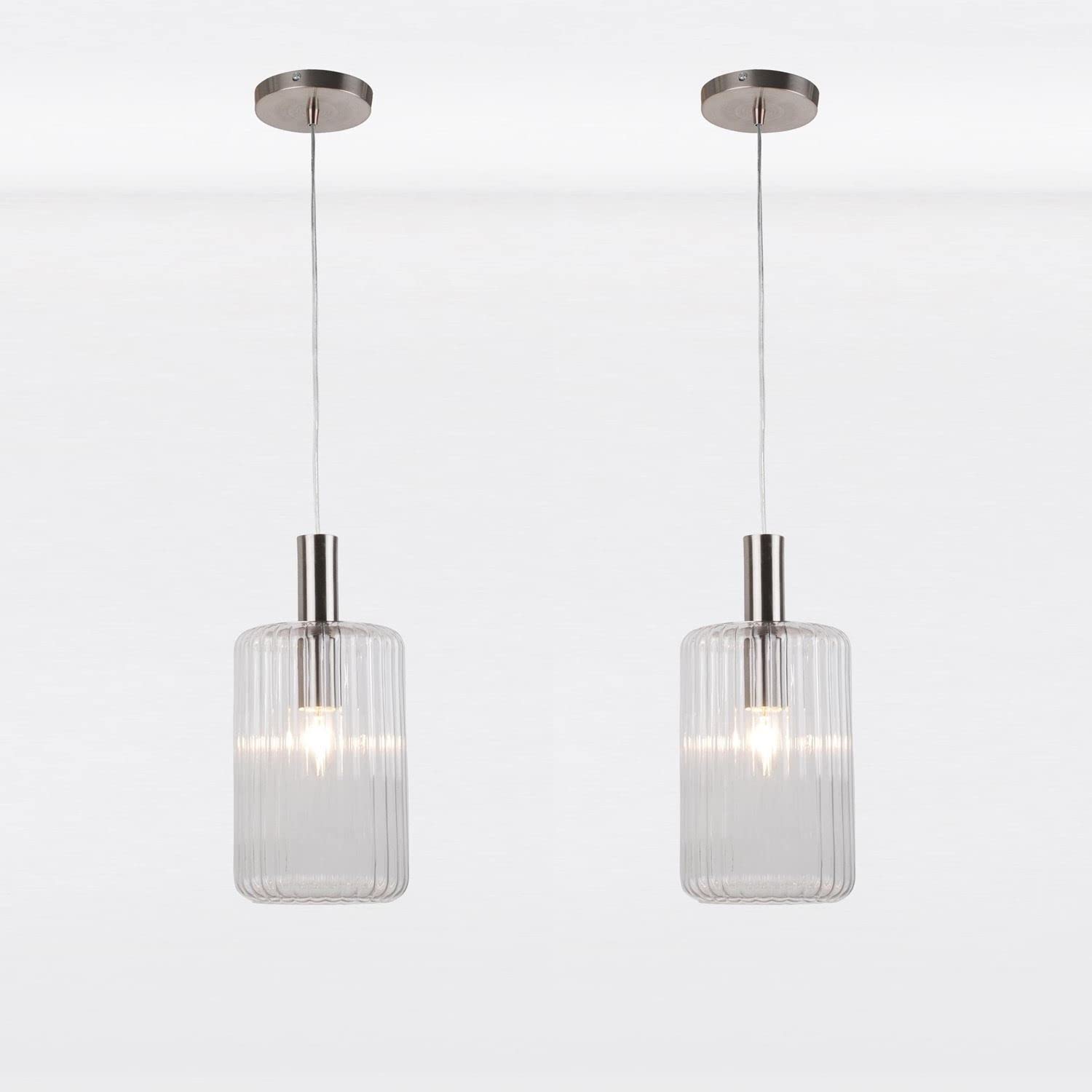 First Choice Lighting Set Of 2 Clear And Brushed Chrome Fluted Glass Design Pendant Fittings from B&Q