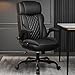 Office Chair Flip Up Arms, Executive Leather Office Chair Ergonomic Desk Chair with Lumbar Support, Adjustable Headrest, Computer Chair Home Office Desk Chair with Rocking Function