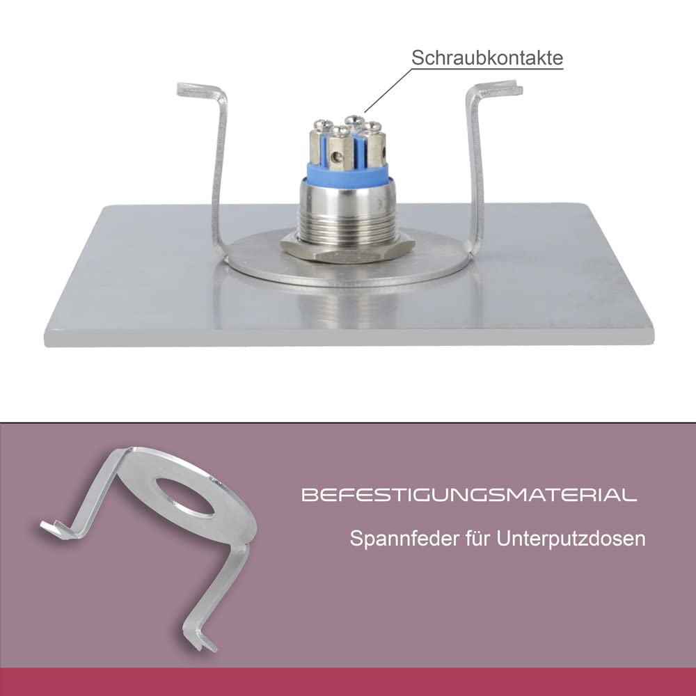 Jung Edelstahl Design Türklingel London 002 Klingelschild mit Gravur oben LED Klingeltaster (Weiß) mit Schraubkontakten. Unterputz Klingelplatte in verschiedenen Größen