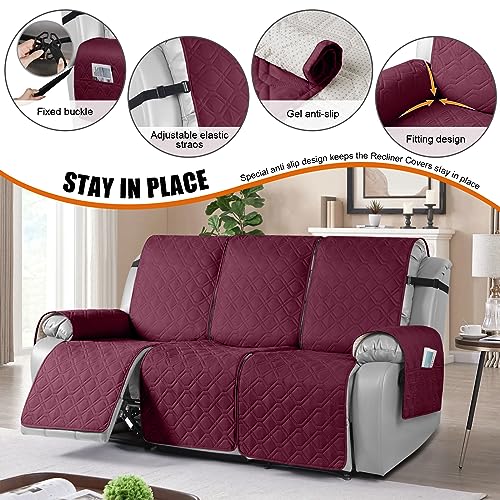 Image of VANSOFY Waterproof Recliner Couch Covers Washable, Burgundy,3 Seater | 1-Piece, Non-Slip with Elastic Straps, Sofa Cover with Pocket for Dogs, Pets