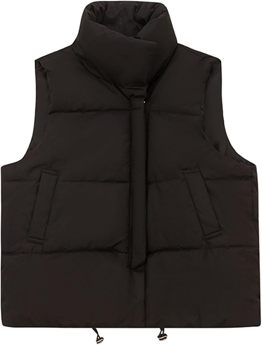 Chaleco acolchado para mujer, chaqueta informal cálida sin mangas con cuello levantado