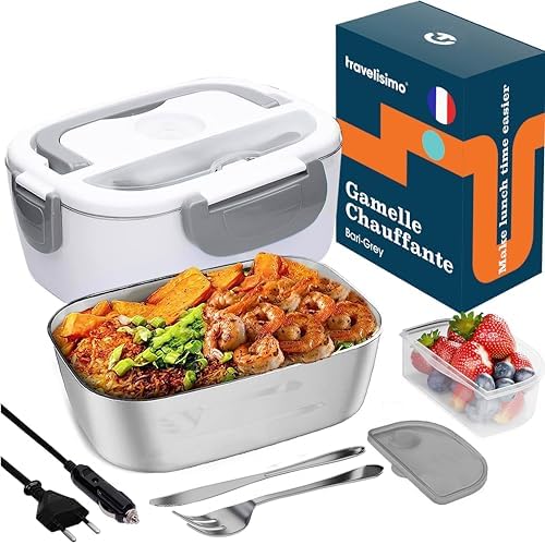 Coavas – Lunch box chauffante 1,5L 60W – 12V/24V/220V – Acier inoxydable 304 – Pour voiture, camion, maison, camping