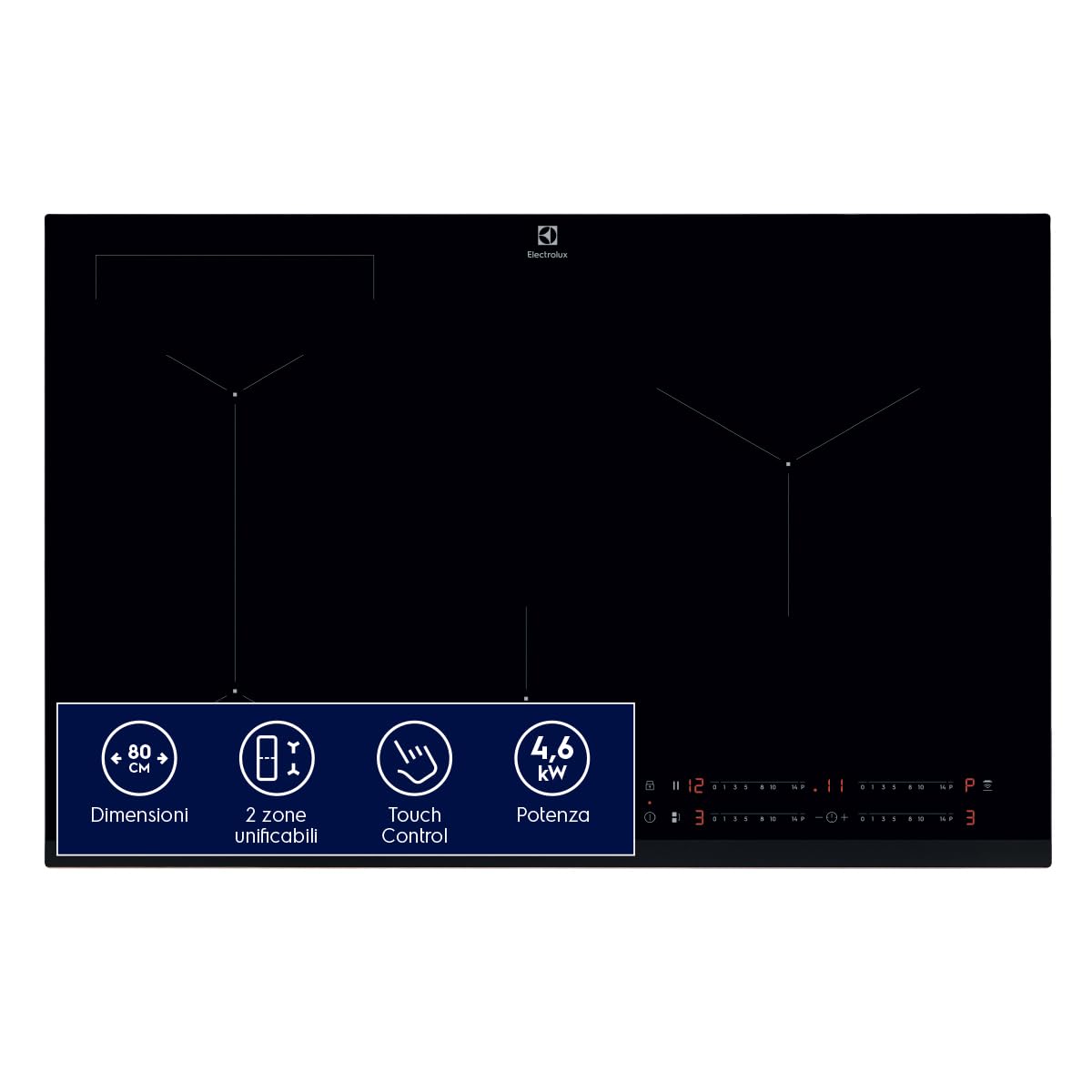 Electrolux Placa de Inducción, 80 cm, 4 Zonas de Coccion, Tecnología Hob2Hood, Función Puente, Serie 600, Color Negro