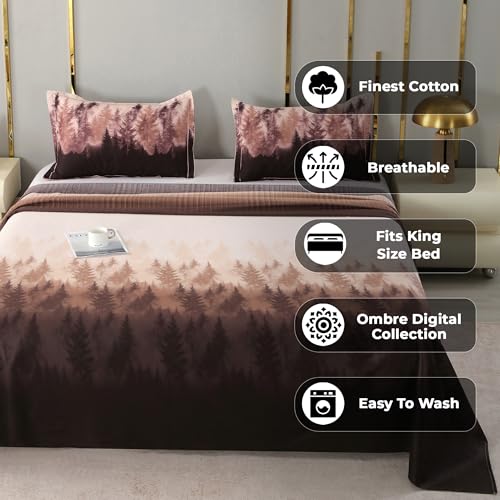 Image of Story@Home Luxe 300 TC 100% Cotton Sateen Weave Compact Yarn Bedsheet King 108 x 108 Inches Tree Soft Flat Sheet with 2 Pillow Covers 18 x 27 Inch -Brown and Beige Ombre-Gift Packaging