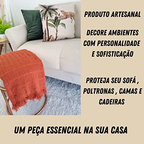 Manta para Sofá Terracota 130x180cm Decorativa Grande Xalé Poltrona Algodão