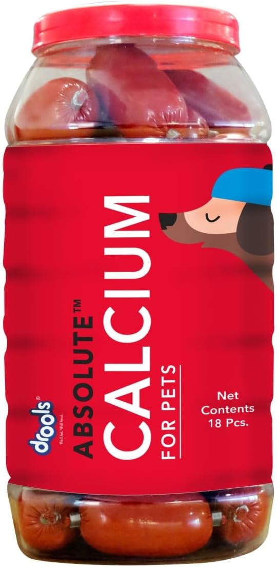 Drools Absolute Dog Supplement Sausage Jar - 18 Pieces (1.08 kg Pack) | Calcium Flavour | Healthy Skeletal System | Maintain Strong Teeth