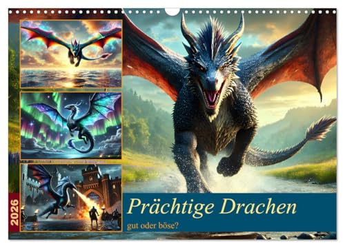 Prächtige Drachen, gut oder böse? (Wandkalender 2026 DIN A3 quer), CALVENDO Monatskalender