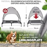 Deuline Hundeliege mit Dach erhöhtes Hundebett Garten Outdoor Haustierliege L-91x76x18/90cm GRAU 520082