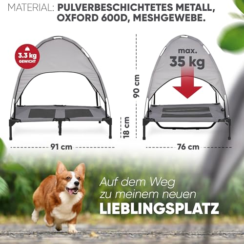 Deuline Hundeliege mit Dach erhöhtes Hundebett Garten Outdoor Haustierliege L-91x76x18/90cm GRAU 520082