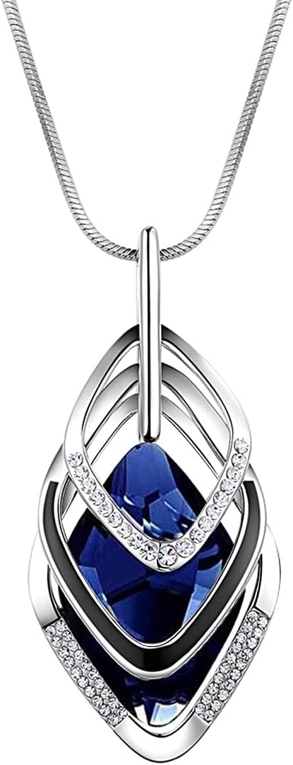 Solid Long Sweater Necklaces for Women Elegant Triple Stack Cubic Zirconia Pendant Rhombic Rhinestone Pendant Y Necklaces Fashion Jewelry…
