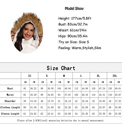Obosoyo Women's Hooded Thickened Long Down Jacket Winter Down Parka Puffer Jacket White L
