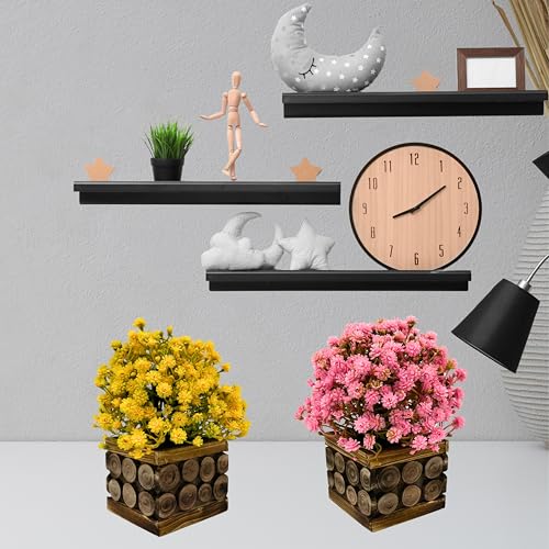 Image of Tdas Artificial Flower Plants Leaves Wooden Potted Flowers Home Decor Greenery Eucalyptus Small Faux with Pot for Indoor Shelf Desk Bathroom Bedroom Office Decoration (White)
