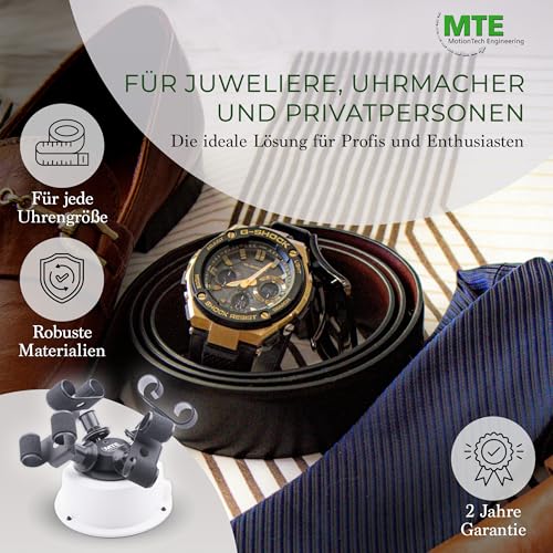 MTE Bewegungstechnik Uhrenbeweger (WTS 4 Weiß) bis zu 4 Uhren – Elektronisch gesteuerte Rotation und Pausen – Uhrenbeweger für Automatikuhren – leiser Watch Winder – Made in Germany