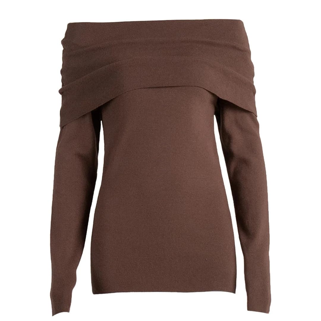 Kelsiop Maglione da donna a maniche lunghe, con spalle scoperte, vestibilità aderente, autunno inverno