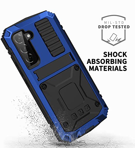 Simicoo Samsung S22 Metal Bumper Silicone Case with Stand Hybrid Military Shockproof Heavy Duty Rugged case Built-in Screen Protector Cover for Samsung S22 (S22, Blue) by Simicoo - Image 2