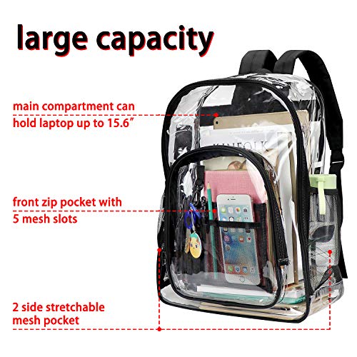 Heavy Duty Clear Backpack, Large PVC Plastic See Through School Bookbag Transparent Casual Daypacks for Men(Black)3