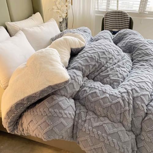 Calda Trapunta in Cashmere, Trapunta Doppia, Piumino in Velluto di Agnello, Tessuto a Doppio Strato, Trapunta Calda Invernale Morbida e Ispessita for La Famiglia