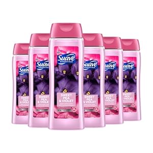 Suave Moisturizing Body Wash, with Sweet Pea Violet and Vitamin E Extract, No Parabens, No Phtahaltes, 18 Fl Oz (Pack of 6)