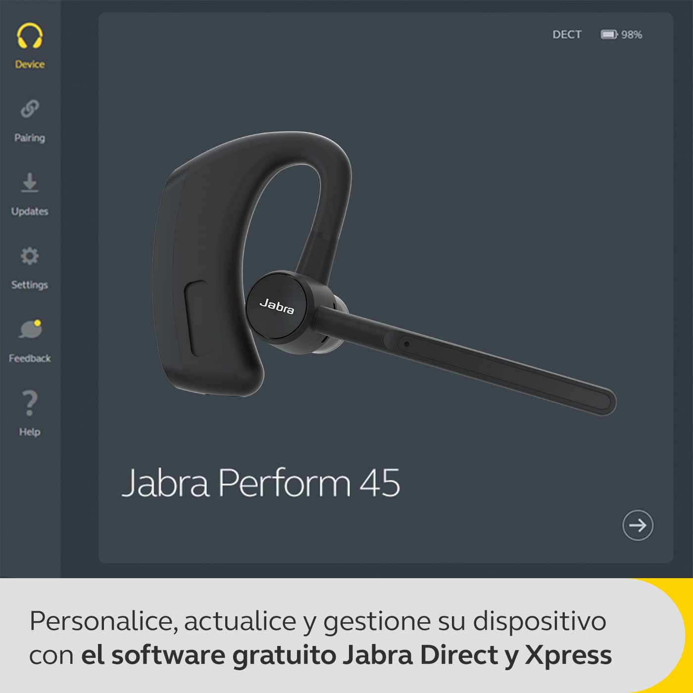 Jabra Perform 45 Auriculares Bluetooth Mono - Micrófono Avanzado con Cancelación de Ruido, Función Push-to-Talk (PTT), Modo Face2Face y Diseño Discreto - Negro