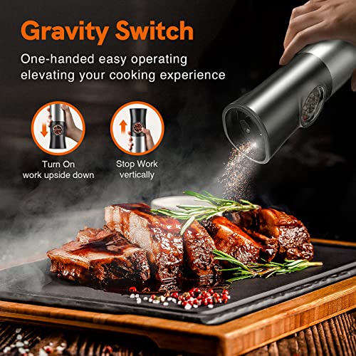 Gravity Electric Salt And Pepper Grinder Set - Usb Rechargeable，Automatic Salt Pepper Mill With 5 Adjustable Coarseness, Ceramic Grinder With Bottom Cap, White Led Lights #TOP3