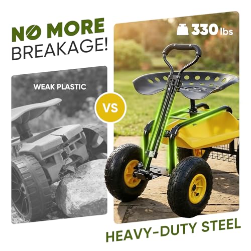 image for Sekey Garden Cart Rolling Workseat, Heavy Duty Garden Scooter with 360