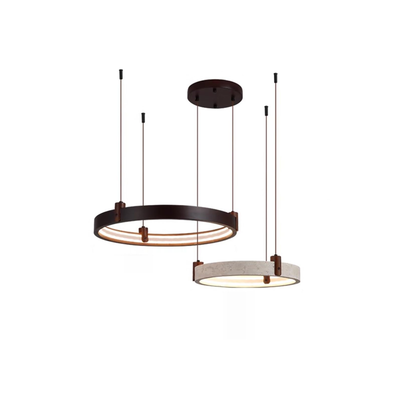 Żyrandol z naturalnego kamienia i drewna z pierścieniem 40-65 cm LED 2025, oświetlenie wiszące do jadalni, holu i salonu (neutralny, 2 pierścienie 50-65 cm).