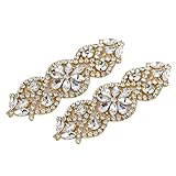 2 PCS Rhinestone Applique Gold Garter Sew Iron on Crystal Patch for Bridal Wedding Dress Sash Belt Clothes,2pcs
