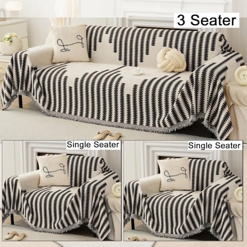 Image of The Furnishing Tree Reversible Double Sided Chenille Throw Sofa Cover, Anti-Slip Couch Cover, Comfy Sofa Towel for All Seasons, 5 Seater (3+1+1), Black