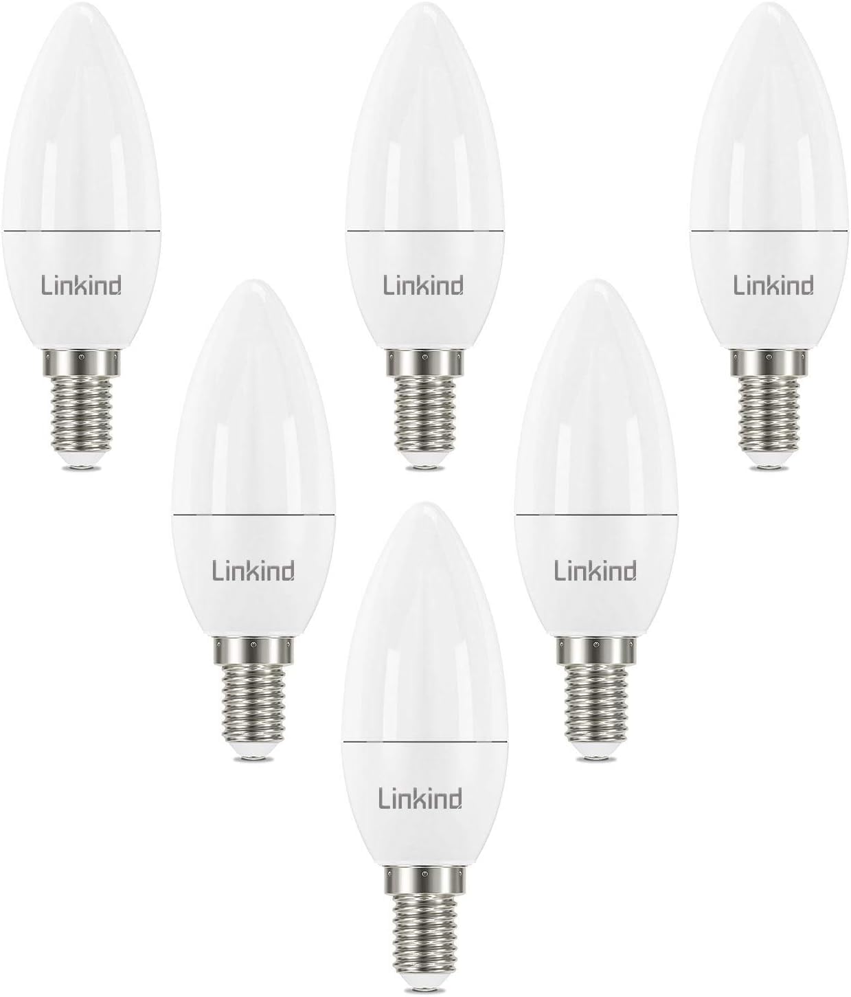Linkind E14 Kerzenlampen 7W, 60 Watt ersetzt, 806lm 2700K Warmweißes Licht E14 LED Lampe, nicht Dimmbar B35/C35 Kerze Birne, 220-240V, 6 Stück