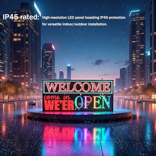 Image of P5 65 inchx34 inch Programmable LED Sign High Brightness LED Scrolling Display Board-IP65 waterproof, 5500+ nits brightness, USB /WiFi control, durable for 24 /7 outdoor advertising