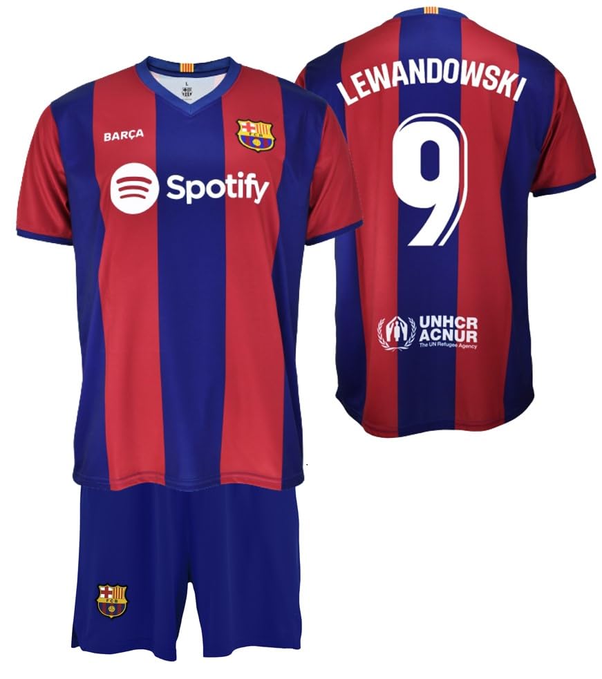 Futbol Club Barcelona Camiseta y Pantalón - Lewandowski 9 - Primera Equipación Temporada 2023/2024 - Réplica Oficial con Liciencia Niño