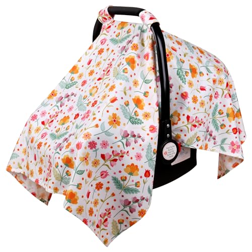 Image of Metplus Baby Car Seat Cover - 100% Polyester Carseat Canopy with Fleece Outer Layer, Comfortable Infant Car Seat Cover for Baby and Infant, Light Reduction, Windproof, Durable, Colourful Flowers