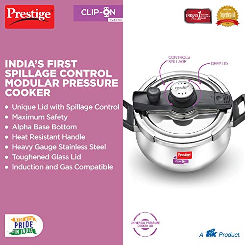 Prestige Svachh Clip-on 5 Liter Stainless Steel Outer Lid Pressure Handi - Image 4
