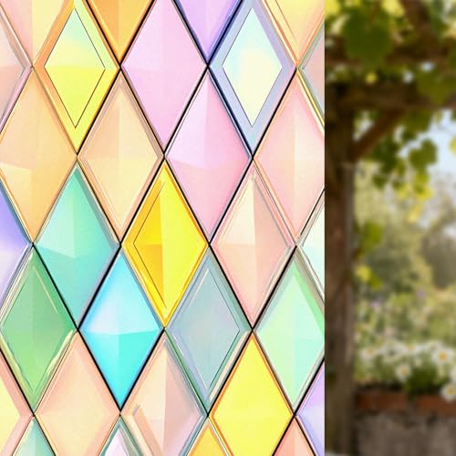 Image of Nuxovilar Pastel Geometric Diamond Pattern Window Film 17.7x39.4 PVC
