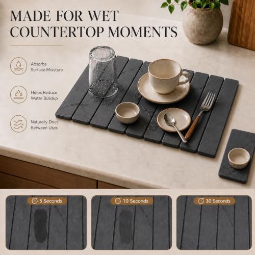MOONEDGE Large Stone Dish Drying Mat for Kitchen Counter, 24x16in - image 3