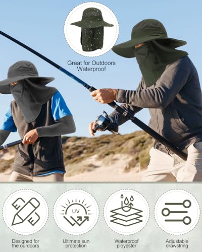 4-Sets-Outdoor-Sun-Hat-for-Men-Women-Fishing-Hats-with-Face-Cover-Neck-Flap-and-Arm-Sleeves-Sun-Protection-Wide-Brim-Fishing-Hat-with-Cooling-Towels-for-Hiking-Garden