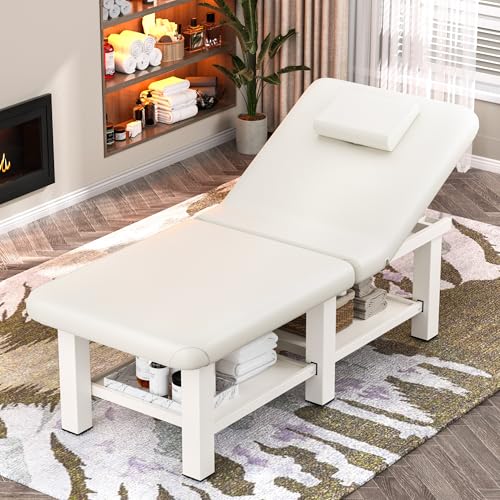 Image of Olela 30.5'' Wide Folding Massage Table, Heavy Duty Stationary Massage Table, Physical Therapy Table with Adjustable Backrest & Storage, Professional Treatment Table for Spa, Tattoo, Chiropractic
