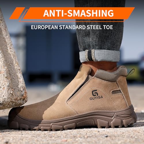 Welding Boots for Men,Slip On Steel Toe Work Boots,Construction Fireproof Men's Steel Toe Shoes,Indestructible Safety Toe Work Shoes.4