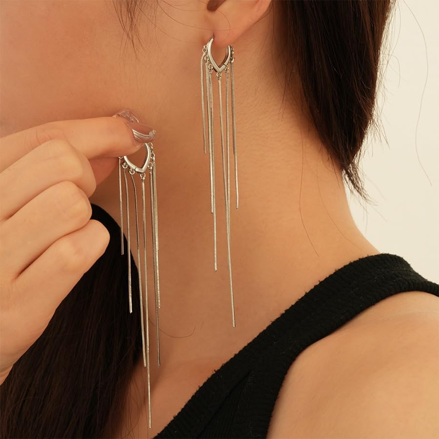 ASOQOLA Long Tassel Dangle Drop Earrings for Woman Tassel Dangling Earrings 925 Silver Chandelie dangling earring for Prom Fashion Jewelry - Image 8