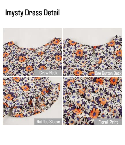 Image of Imysty Womens Boho Floral Ruffle Sleeve Babydoll Loose Flowy Casual Summer Pleated Mini Dress