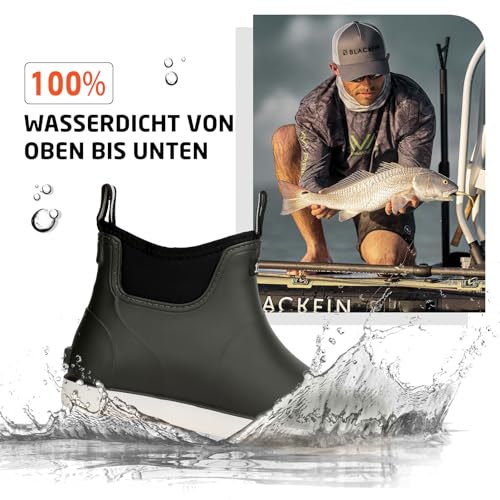 Image of Men's Deck Boots Waterproof Fishing Rain Boots, Anti-Slip Rubber Boots Ankle Booties, High-Performance Footwear Chelsea Boots for Gardening Boating Camping Sailing