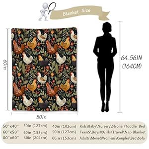 Rustic chicken and floral blanket soft lightweight flannel throw blanket for couch bed travel living room home decor cozy warm fuzzy blankets for adults kids women girls 6050 in  urban country home decor