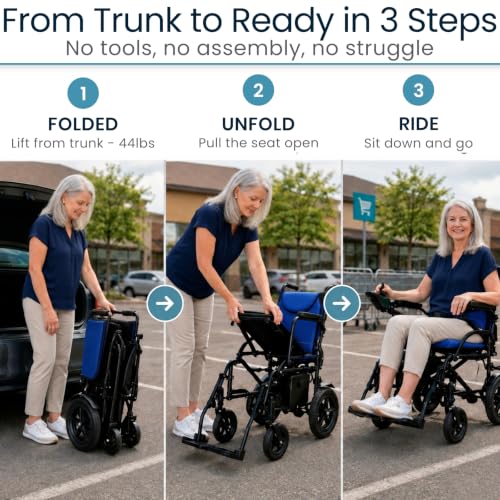 Image of Vive Ultra Lightweight Electric Wheelchair for Adults - Foldable Power Wheel Chair - Collapsible, Folding, Ultralight, Motorized, Light Weight Travel Senior Folding Mobility Aid - Weighs Just 39 lbs