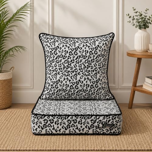 Image of Multipurpose 60x60x8 CM Woven Fashionable High Densitiy Foam Cushion Set for Floor, Patio, Chair and Balcony Garden Seating - White & Black Animal Set, Big Size Set - 24x24x3 Inch