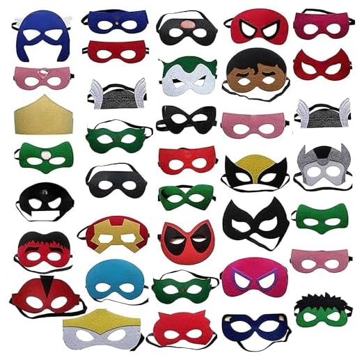 YUNFUN Máscaras para Niños, 38 Piezas Máscaras de Fiesta, Máscaras de Cosplay, Fiesta Máscaras para Niños, Máscara Dibujos Animados Niños, Fieltro Máscaras, Fiesta de Dumpleaños