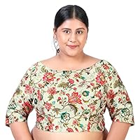 Studio Shringaar Women's Plus Size Polyester Digital Printed Blouse with Boat Neck (44, Multicolor)