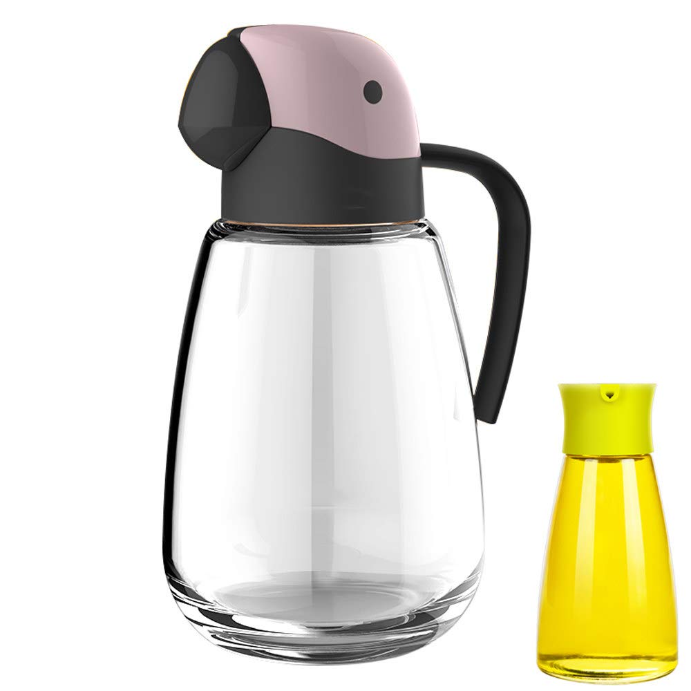 Ailznn Pink Kitchen Olive Oil Vinegar Bottle Dispenser Cruet, Oil Bottle Clear Glass Vinegar Dispensing Bottles With Leakproof Stainless Steel Spout,-800Ml