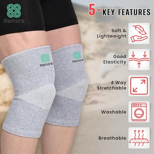 Image of Bamboo Knee Compression Sleeve for Men and Women Bamboo Knee Brace for Men and Women Knee Pain, Gym, Running, Basketball, Meniscus Tear, Sports, Joint Pain Relief, Injury Recovery (64-70cm