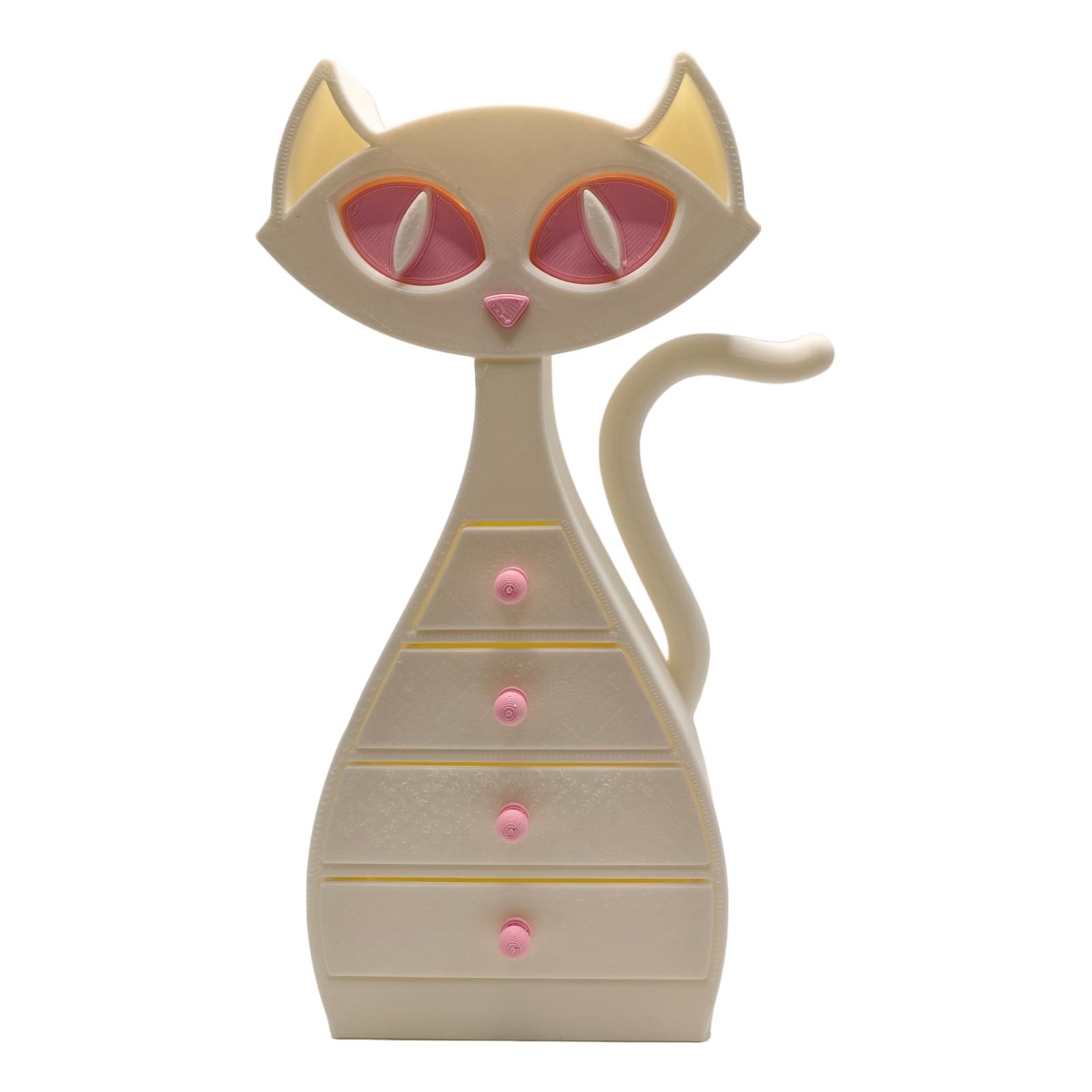 Photo 1 of TIME&TRAVE Magical Cat Jewelry Stand Holder Organizer- 3D Printed Dual-Color Organizer with 6 Drawers, White & Pink Design for Necklaces, Rings, Earrings (White+Pink)