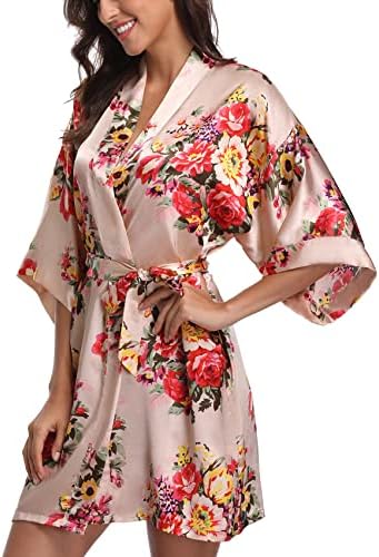 Women's Floral Satin Robes Bride Bridesmaid Getting Ready Robe Sh...